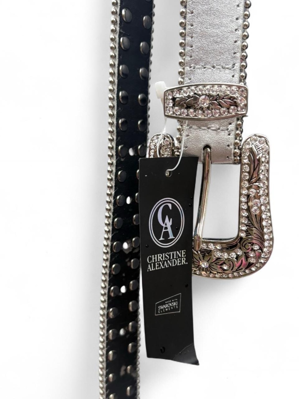 Christine Alexander Women's Rhinestone Accent Metallic Silver & Black Belt